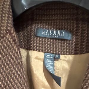 Lauren Ralph Lauren Chocolate Houndstooth Jacket genuine Swede elbow patches